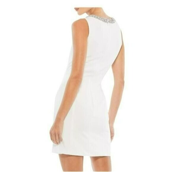 Mac Duggal White Mini Formal Dress Rhinestones Evening Wedding Sheath NWT Sz 8 - Picture 2 of 10